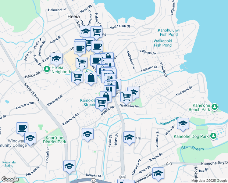 map of restaurants, bars, coffee shops, grocery stores, and more near 45-1021 Kamehameha Highway in Kaneohe