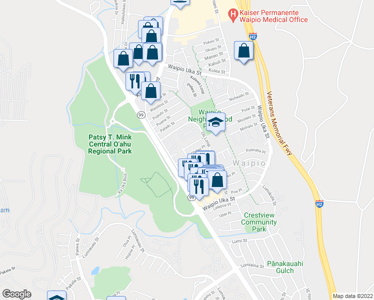 map of restaurants, bars, coffee shops, grocery stores, and more near 94-1035 Kahimoe Place in Waipahu