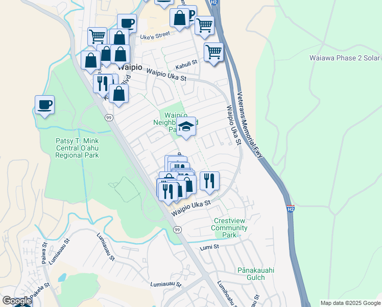 map of restaurants, bars, coffee shops, grocery stores, and more near 94-1110 Kepakepa Street in Waipahu