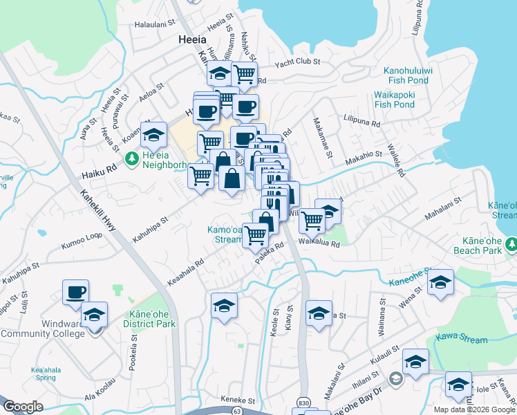 map of restaurants, bars, coffee shops, grocery stores, and more near 451042 Kamehameha Highway in Kaneohe
