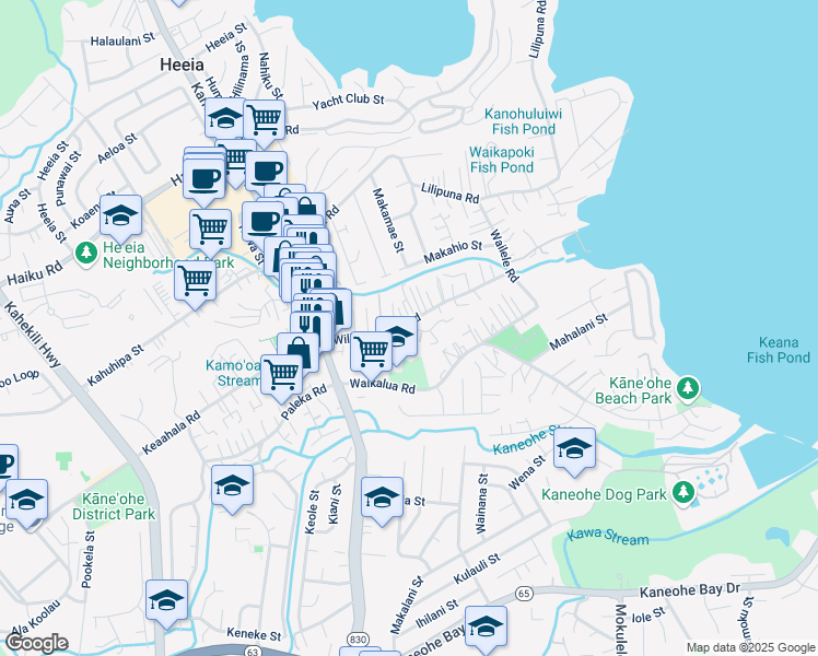 map of restaurants, bars, coffee shops, grocery stores, and more near 45-230 William Henry Road in Kaneohe