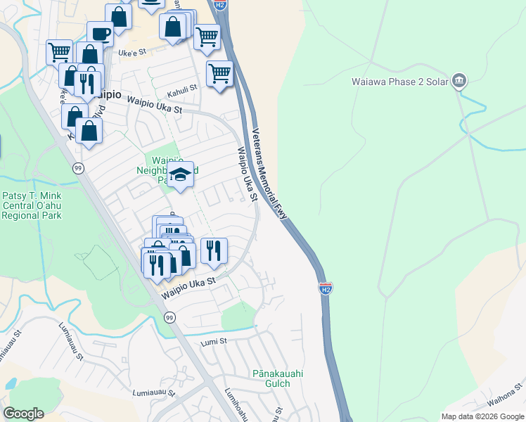map of restaurants, bars, coffee shops, grocery stores, and more near 94-100 Huki Place in Waipahu