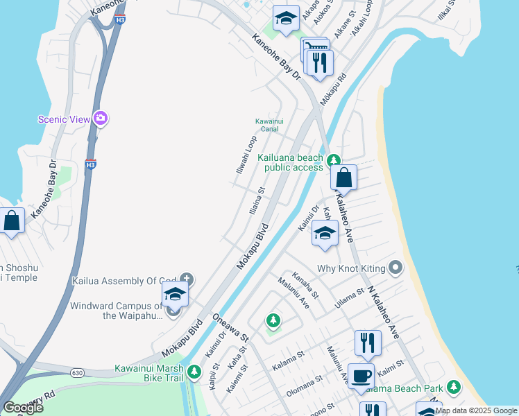 map of restaurants, bars, coffee shops, grocery stores, and more near 516 Iliaina Street in Kailua