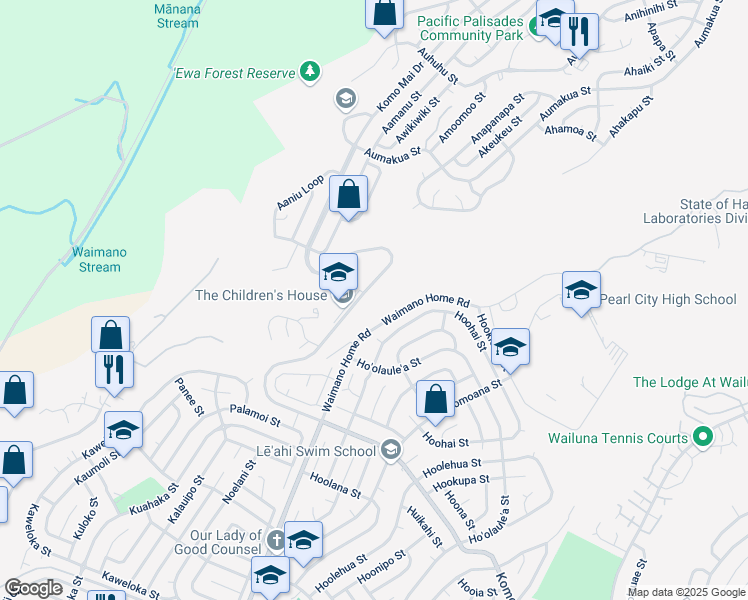 map of restaurants, bars, coffee shops, grocery stores, and more near 1855 Komo Mai Drive in Pearl City