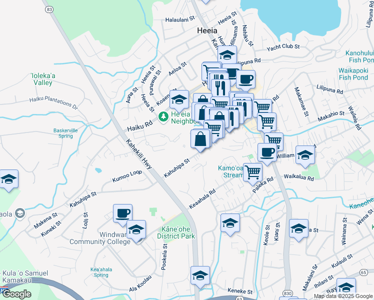 map of restaurants, bars, coffee shops, grocery stores, and more near 46-229 Kahuhipa Street in Kaneohe