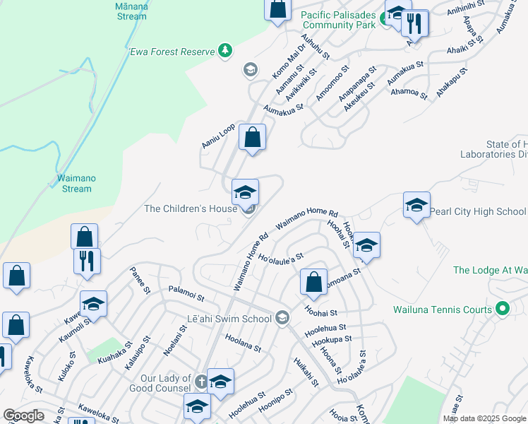 map of restaurants, bars, coffee shops, grocery stores, and more near 1855 Komo Mai Drive in Pearl City