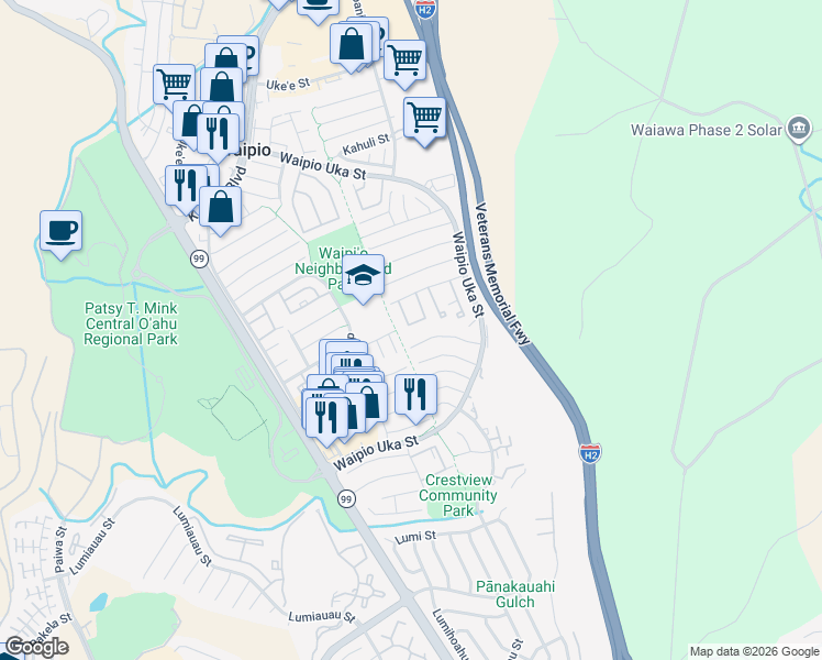 map of restaurants, bars, coffee shops, grocery stores, and more near 94-1147 Mopua Loop in Waipahu