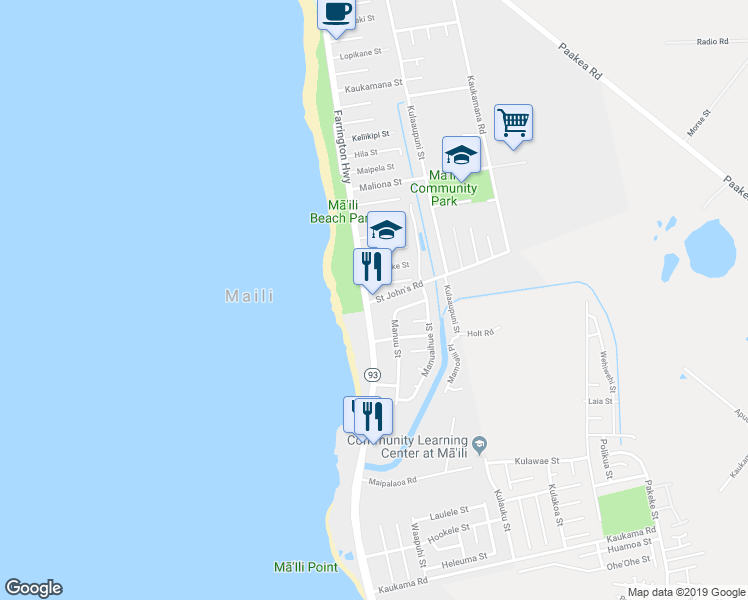 map of restaurants, bars, coffee shops, grocery stores, and more near 87-518 Farrington Highway in Waianae