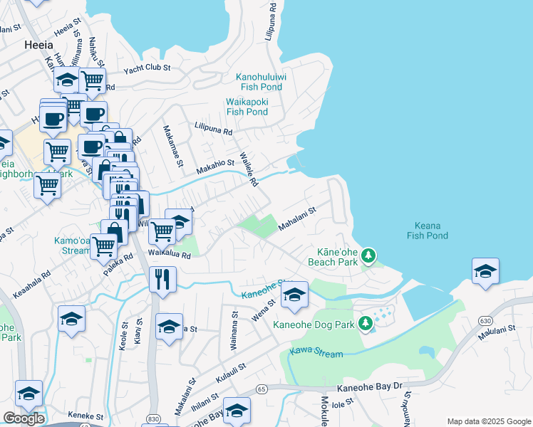 map of restaurants, bars, coffee shops, grocery stores, and more near 45-112 Waikapoki Road in Kaneohe