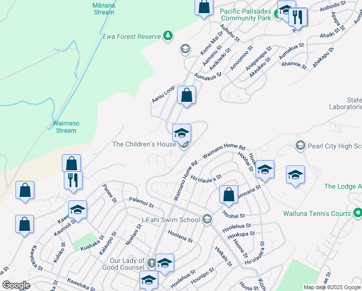 map of restaurants, bars, coffee shops, grocery stores, and more near 1840 Komo Mai Drive in Pearl City