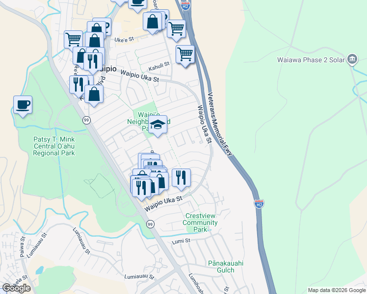 map of restaurants, bars, coffee shops, grocery stores, and more near 94-1122 Polinahe Place in Waipahu
