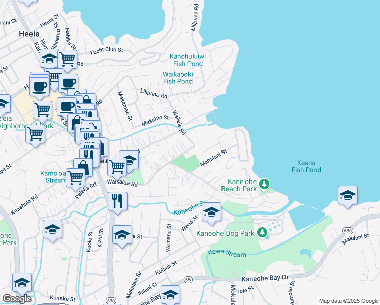 map of restaurants, bars, coffee shops, grocery stores, and more near 45-112 Waikapoki Road in Kaneohe