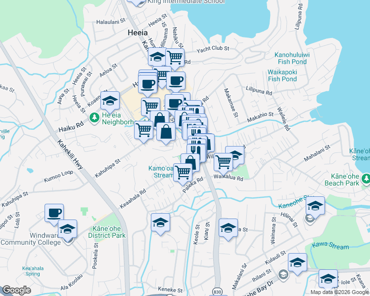 map of restaurants, bars, coffee shops, grocery stores, and more near 451042 Kamehameha Highway in Kaneohe