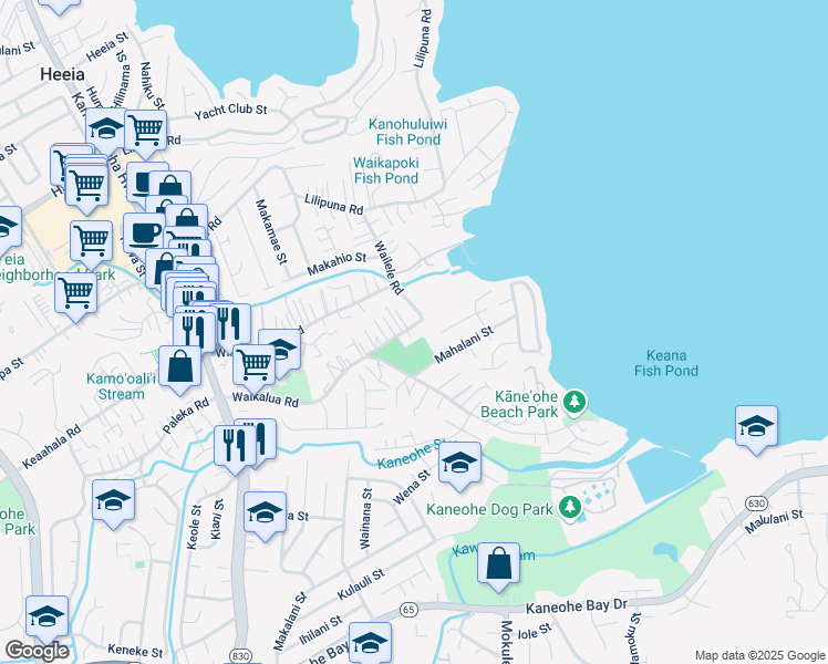 map of restaurants, bars, coffee shops, grocery stores, and more near 45-112 Waikapoki Road in Kaneohe