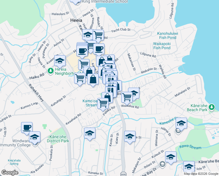 map of restaurants, bars, coffee shops, grocery stores, and more near 45-1042 Kamehameha Highway in Kaneohe
