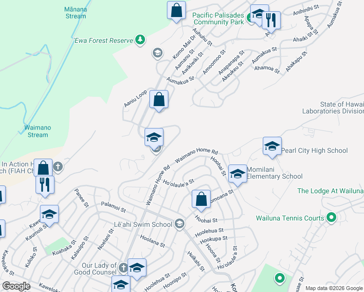 map of restaurants, bars, coffee shops, grocery stores, and more near 1855 Komo Mai Drive in Pearl City