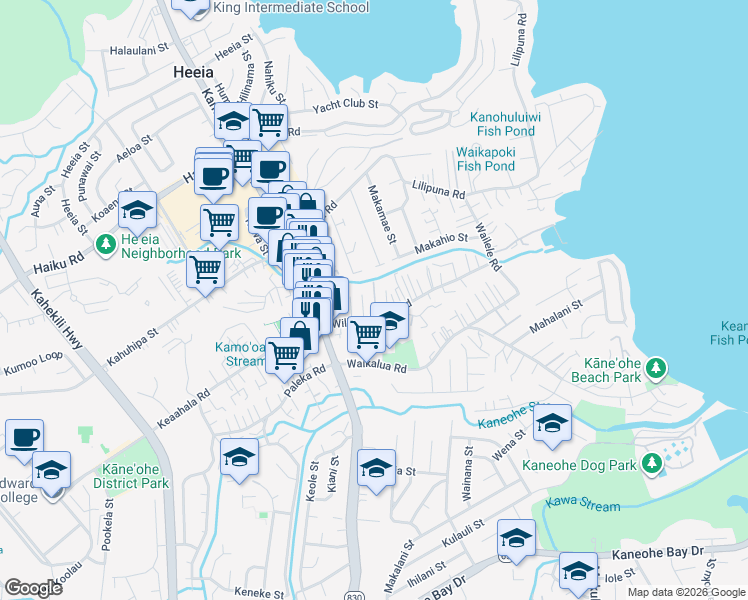map of restaurants, bars, coffee shops, grocery stores, and more near 45-245 William Henry Road in Kaneohe