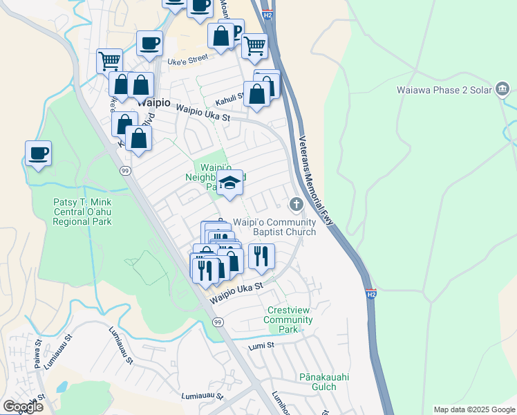 map of restaurants, bars, coffee shops, grocery stores, and more near 94-1177 Mopua Loop in Waipahu