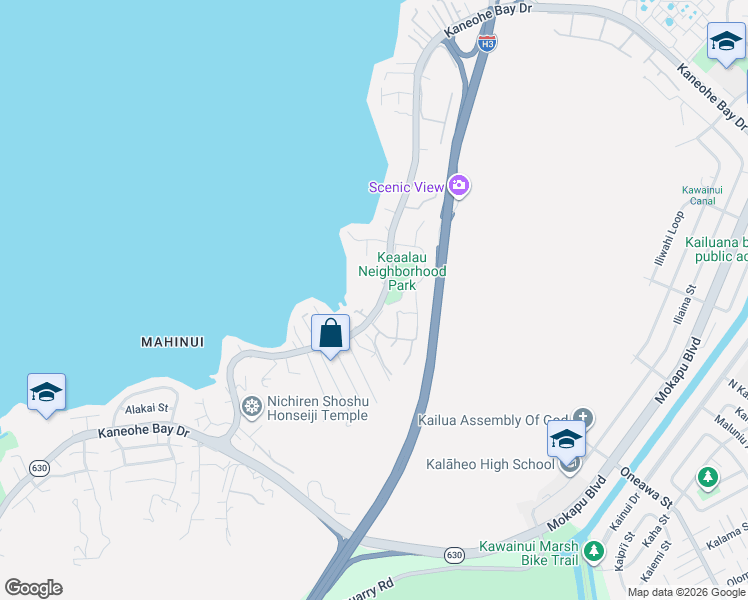 map of restaurants, bars, coffee shops, grocery stores, and more near 44-517 Kaneohe Bay Drive in Kaneohe