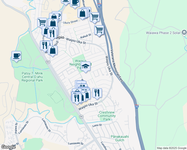 map of restaurants, bars, coffee shops, grocery stores, and more near 94-1122 Polinahe Place in Waipahu