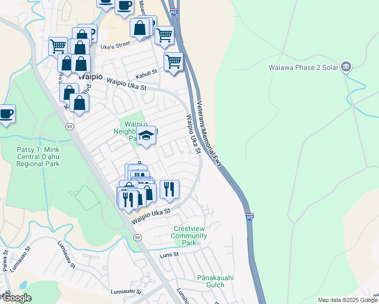 map of restaurants, bars, coffee shops, grocery stores, and more near 94-1152 Polinahe Place in Waipahu