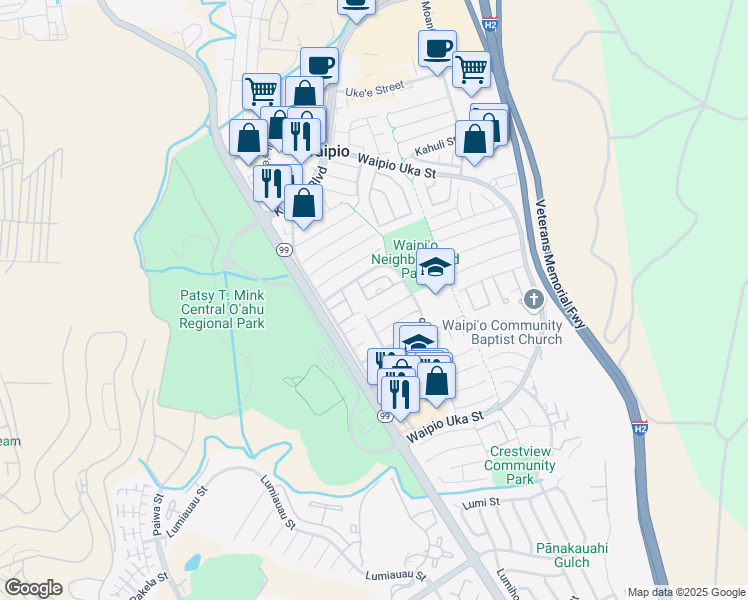map of restaurants, bars, coffee shops, grocery stores, and more near 94-1035 Kahimoe Place in Waipahu