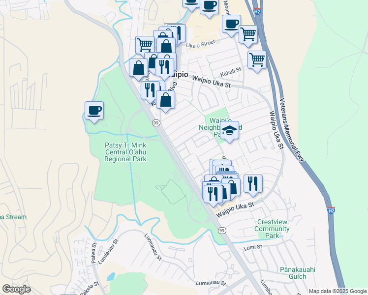 map of restaurants, bars, coffee shops, grocery stores, and more near 94-1016 Kaukahi Place in Waipahu