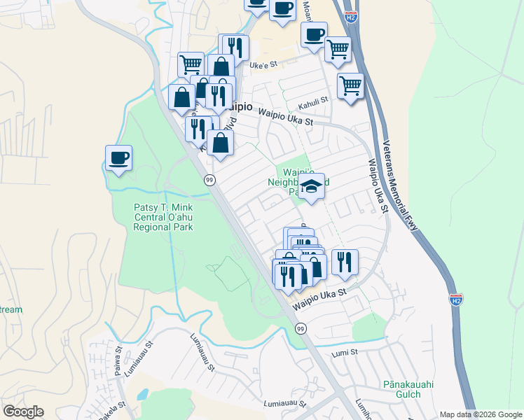 map of restaurants, bars, coffee shops, grocery stores, and more near 94-1035 Kahimoe Place in Waipahu