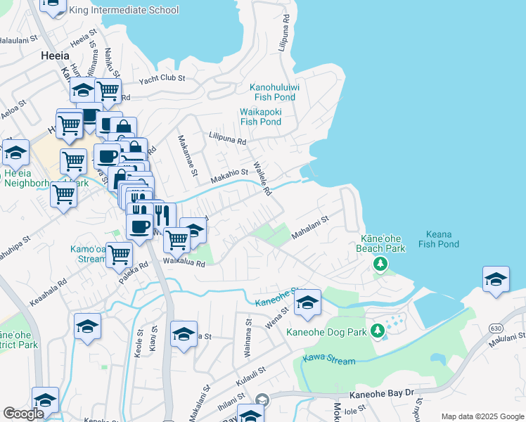 map of restaurants, bars, coffee shops, grocery stores, and more near 45-112 William Henry Road in Kaneohe
