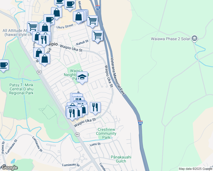 map of restaurants, bars, coffee shops, grocery stores, and more near 94-1183 Kipaa Place in Waipahu