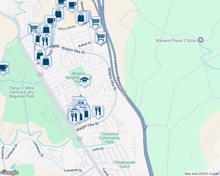 map of restaurants, bars, coffee shops, grocery stores, and more near 94-1183 Kipaa Place in Waipahu