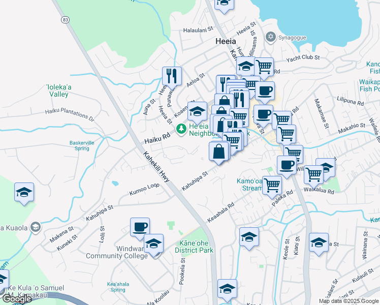 map of restaurants, bars, coffee shops, grocery stores, and more near 46-1058 Emepela Way in Kaneohe
