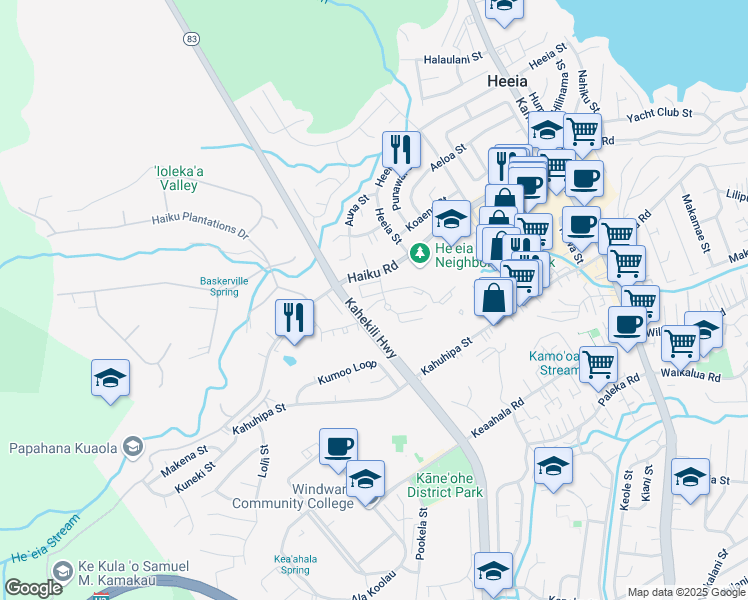 map of restaurants, bars, coffee shops, grocery stores, and more near 45 065 Emepela Place in Kaneohe