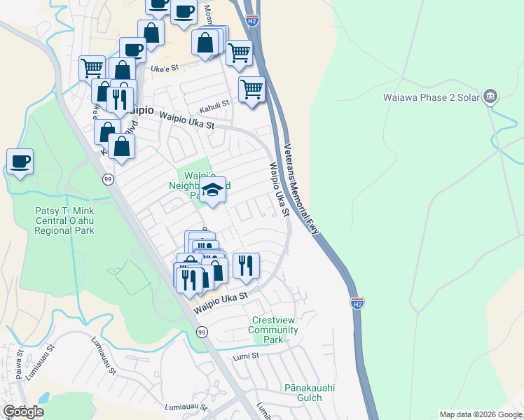 map of restaurants, bars, coffee shops, grocery stores, and more near 94-1183 Kipaa Place in Waipahu