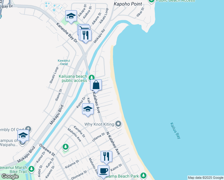 map of restaurants, bars, coffee shops, grocery stores, and more near 10 Lorange Place in Kailua