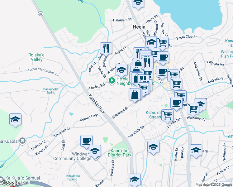 map of restaurants, bars, coffee shops, grocery stores, and more near 46-1058 Emepela Way in Kaneohe
