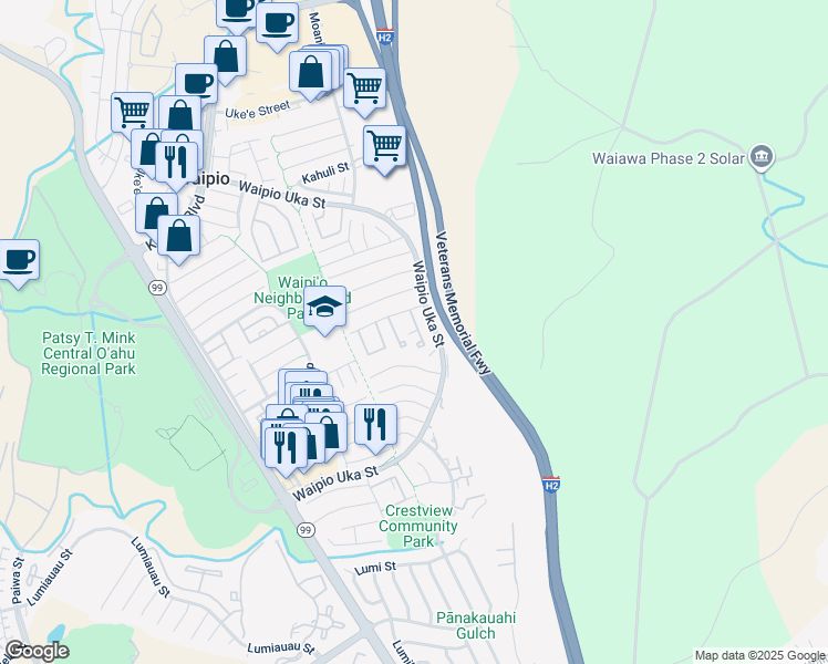 map of restaurants, bars, coffee shops, grocery stores, and more near 94-1183 Kipaa Place in Waipahu