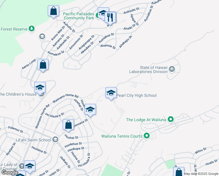 map of restaurants, bars, coffee shops, grocery stores, and more near 2385 Waimano Home Road in Pearl City