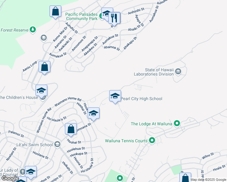 map of restaurants, bars, coffee shops, grocery stores, and more near 2385 Waimano Home Road in Pearl City