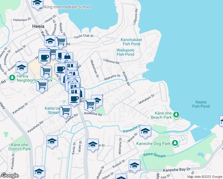 map of restaurants, bars, coffee shops, grocery stores, and more near 45-135 William Henry Road in Kaneohe