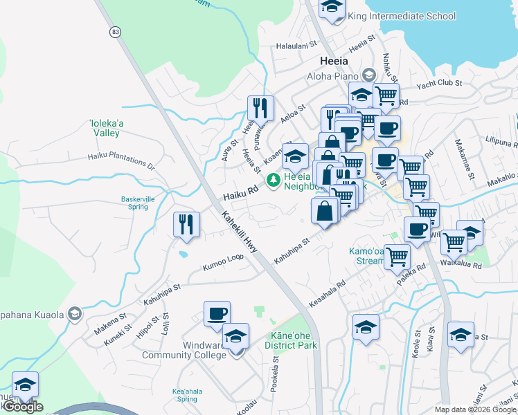 map of restaurants, bars, coffee shops, grocery stores, and more near 46-1019 Emepela Way in Kaneohe