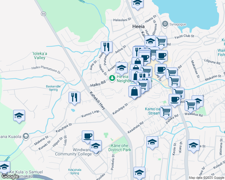 map of restaurants, bars, coffee shops, grocery stores, and more near 46-1032 Emepela Way in Kaneohe