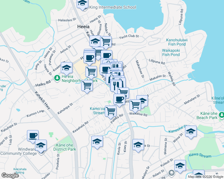 map of restaurants, bars, coffee shops, grocery stores, and more near in Kaneohe