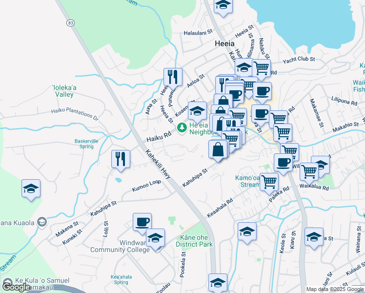 map of restaurants, bars, coffee shops, grocery stores, and more near 46-1042 Emepela Way in Kaneohe