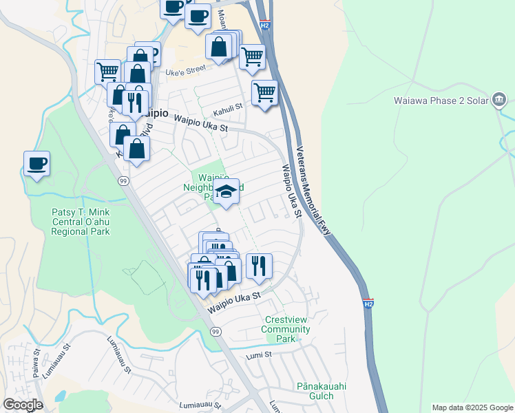 map of restaurants, bars, coffee shops, grocery stores, and more near 94-1144 Mohalu Street in Waipahu