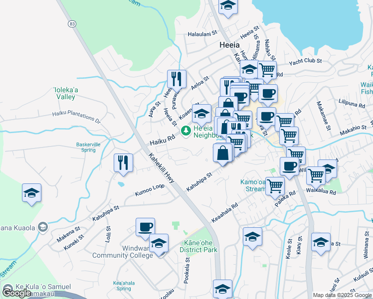 map of restaurants, bars, coffee shops, grocery stores, and more near 46-1062 Emepela Way in Kaneohe