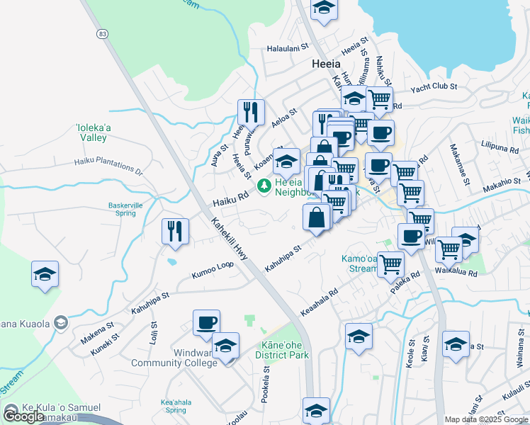 map of restaurants, bars, coffee shops, grocery stores, and more near 46-1038 Emepela Way in Kaneohe