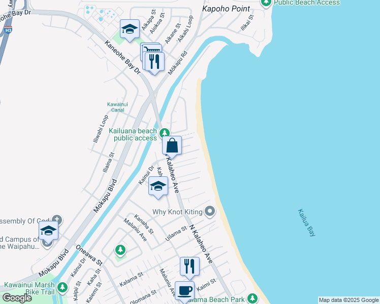 map of restaurants, bars, coffee shops, grocery stores, and more near 10 Lorange Place in Kailua