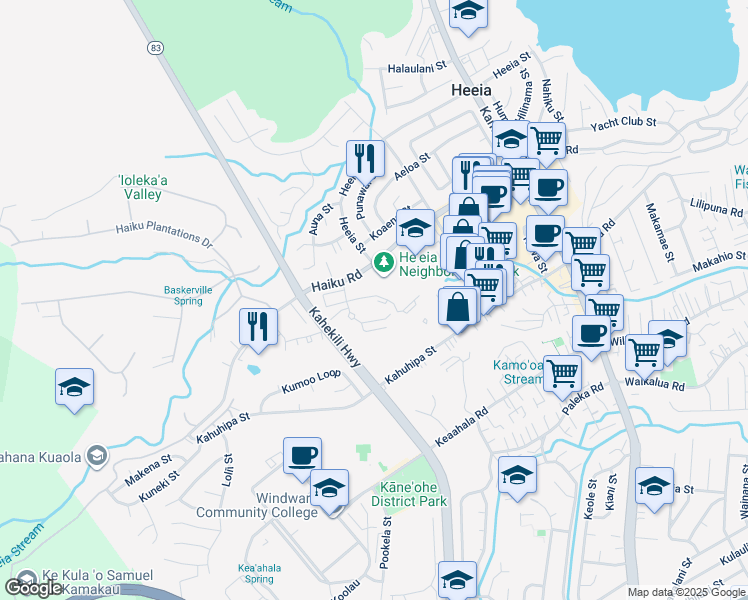 map of restaurants, bars, coffee shops, grocery stores, and more near 46-1031 Emepela Way in Kaneohe
