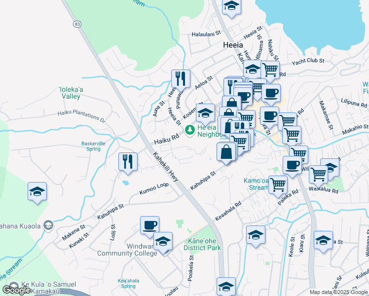 map of restaurants, bars, coffee shops, grocery stores, and more near 46-1042 Emepela Way in Kaneohe